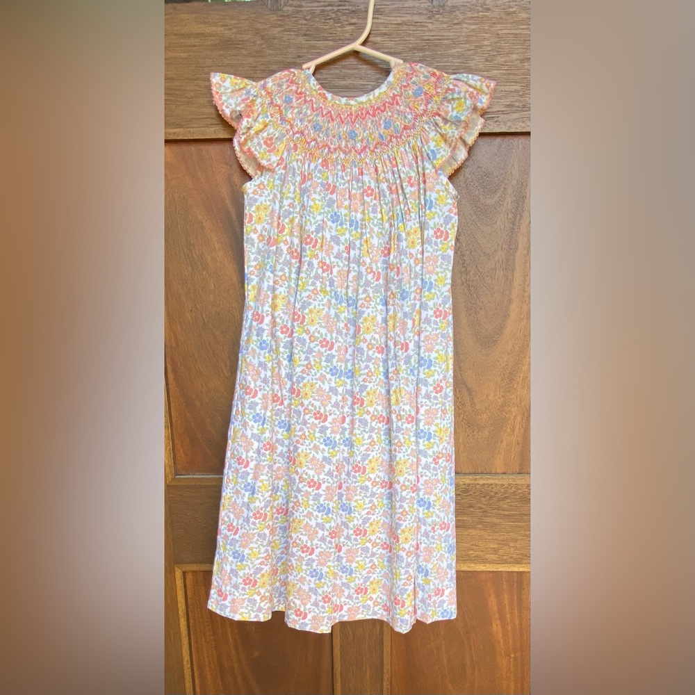 Smocked girls dress, floral print Size 5
